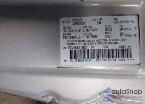 1999 Dodge Ram 2500 St from USA, damaged, VIN 3B7KC23W9XG138735